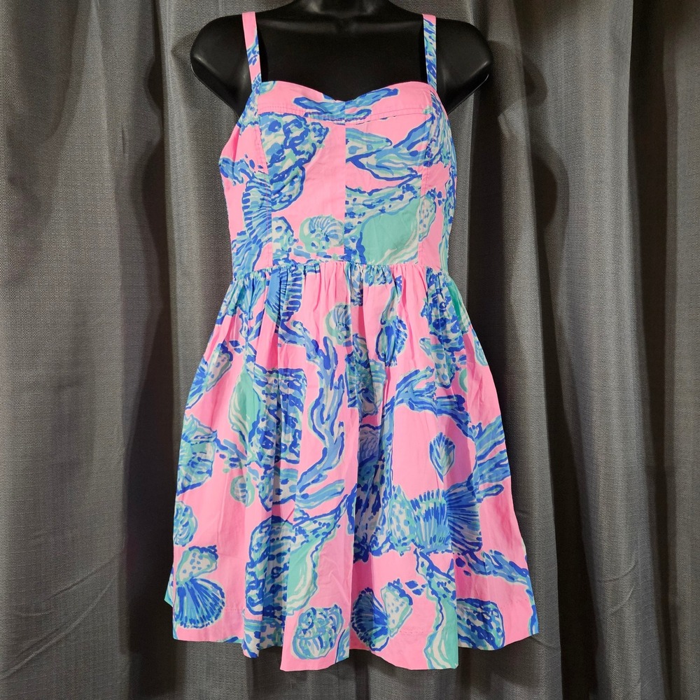 Lilly Pulitzer Ardleigh Dress Size 4 Pink Blue Seashell Print Cotton Mini Dress
